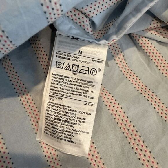 GAP Striped Boyfriend Long Tunic Shirt Blue Red Textured Mandarin Collar Medium - Picture 7 of 12